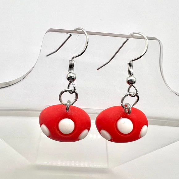 Mushroom Earrings - Mario Earrings - Forest Earrings - 90s Earrings - Y2K Earrin - Picture 4 of 9